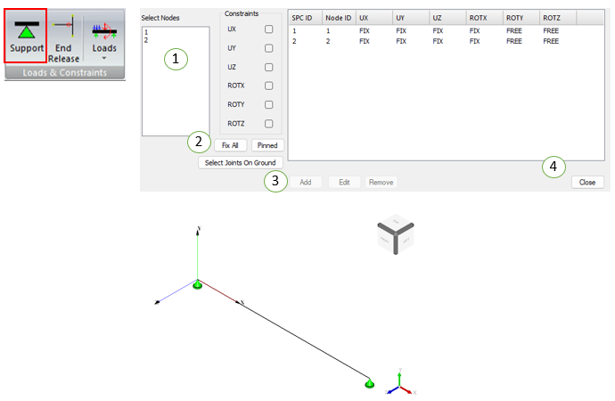Support and constraint definition
